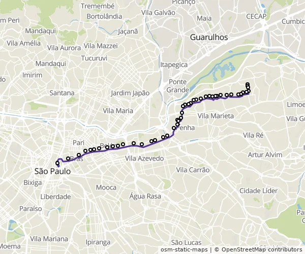 Mapa do itinerário da linha