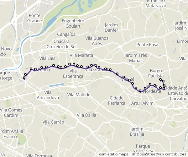Mapa do itinerário da linha