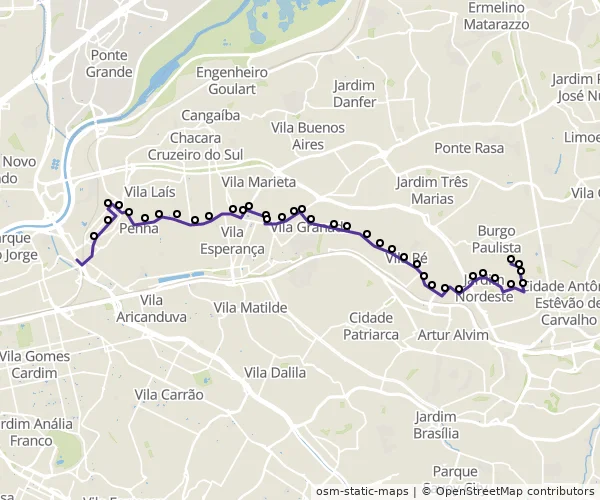 Mapa do itinerário da linha