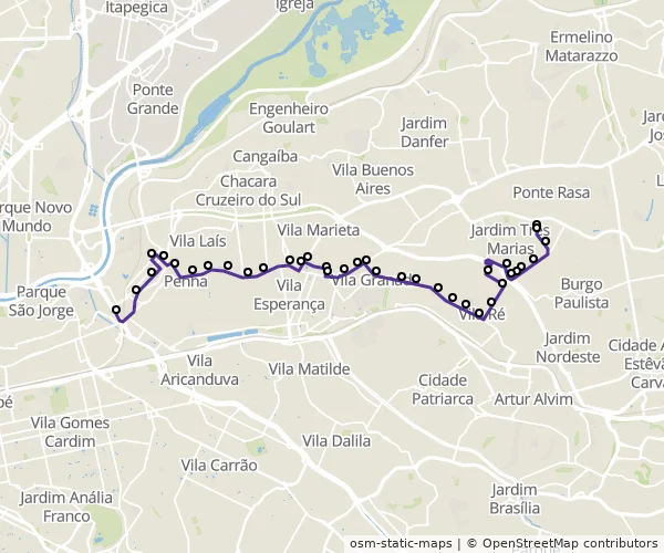 Mapa do itinerário da linha