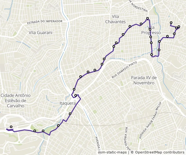 Mapa do itinerário da linha