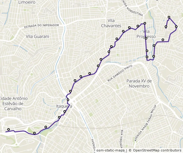 Mapa do itinerário da linha