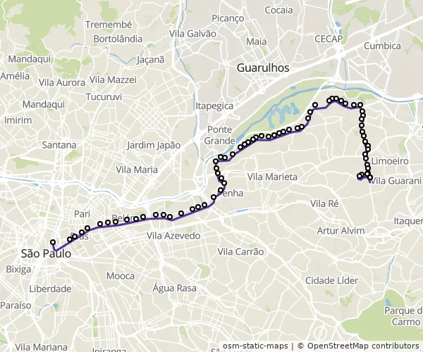 Mapa do itinerário da linha