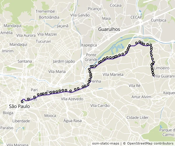 Mapa do itinerário da linha