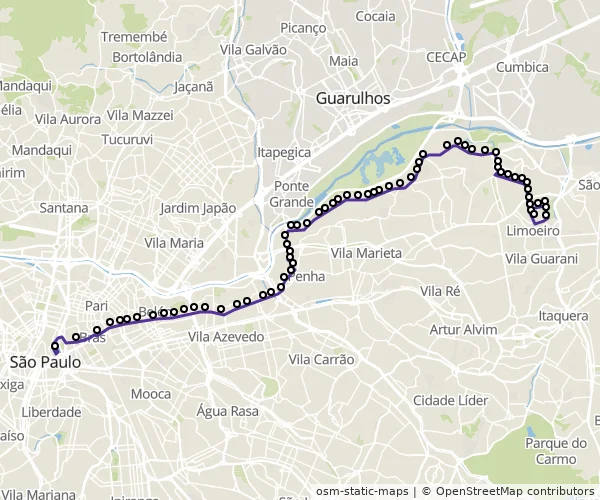 Mapa do itinerário da linha
