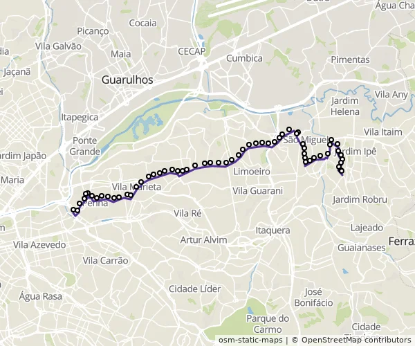 Mapa do itinerário da linha