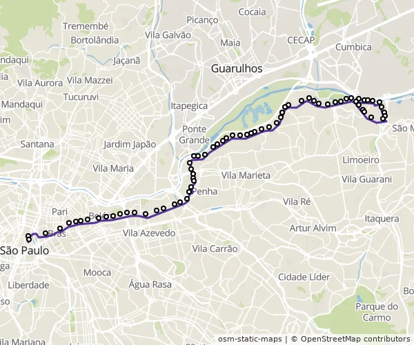 Mapa do itinerário da linha