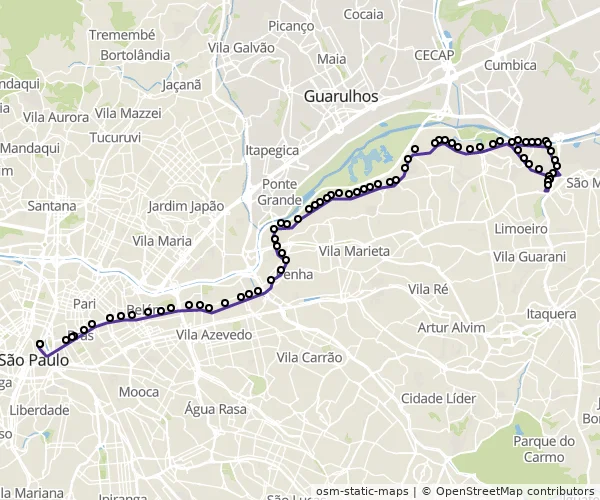 Mapa do itinerário da linha