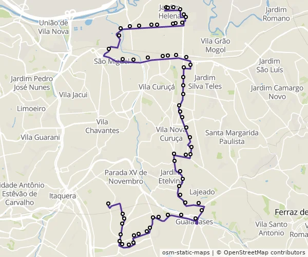 Mapa do itinerário da linha