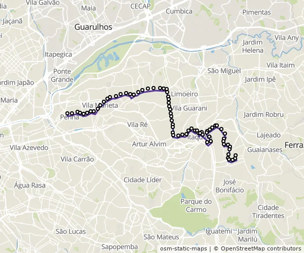 Mapa do itinerário da linha