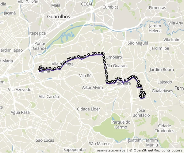 Mapa do itinerário da linha