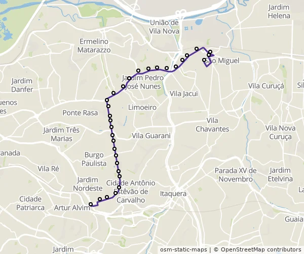 Mapa do itinerário da linha