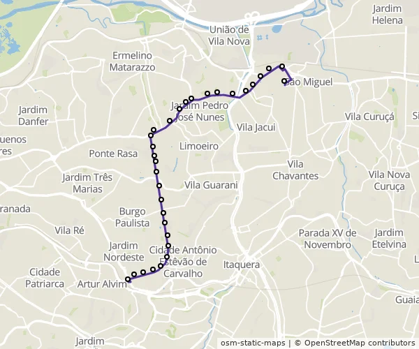Mapa do itinerário da linha