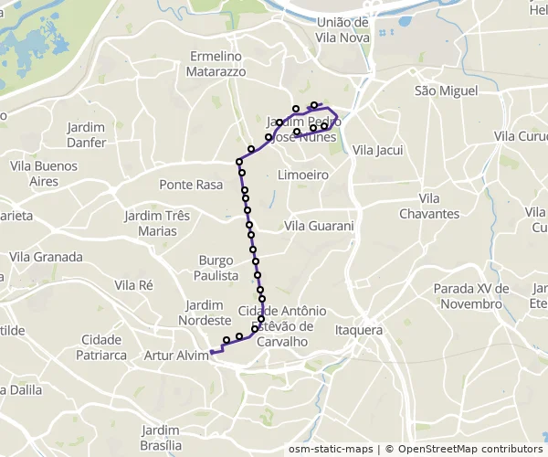 Mapa do itinerário da linha