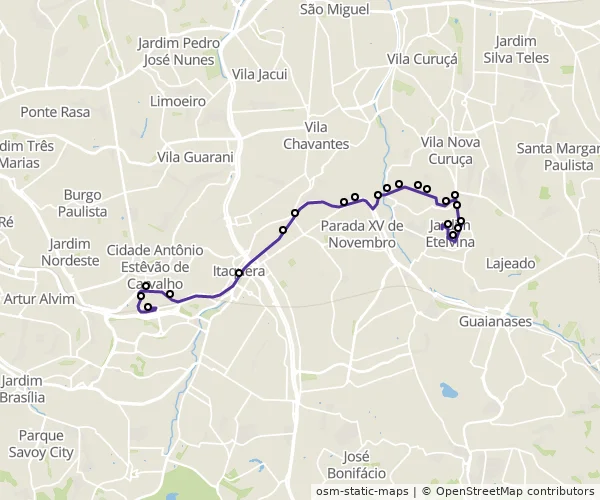 Mapa do itinerário da linha