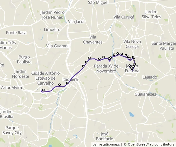 Mapa do itinerário da linha