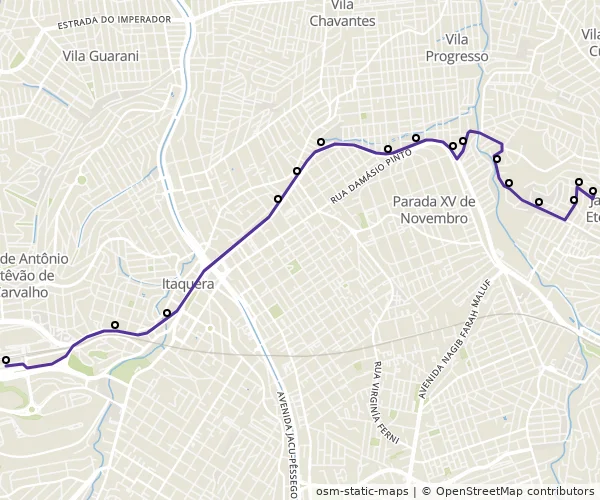Mapa do itinerário da linha