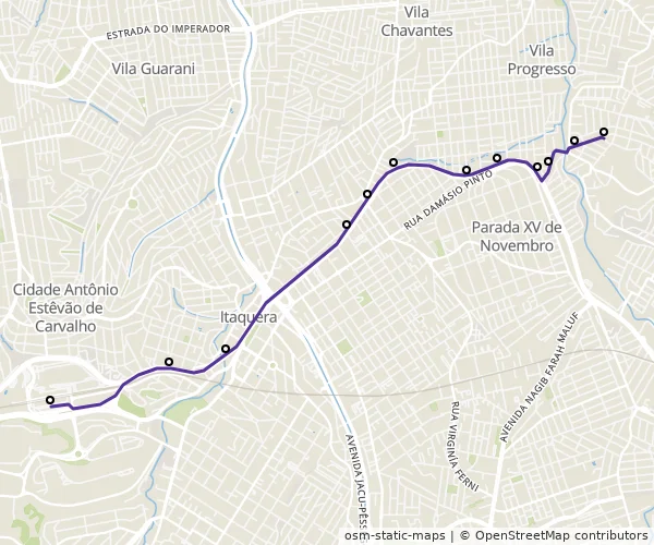 Mapa do itinerário da linha