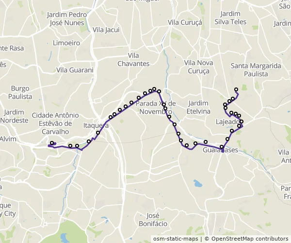 Mapa do itinerário da linha