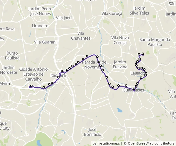 Mapa do itinerário da linha