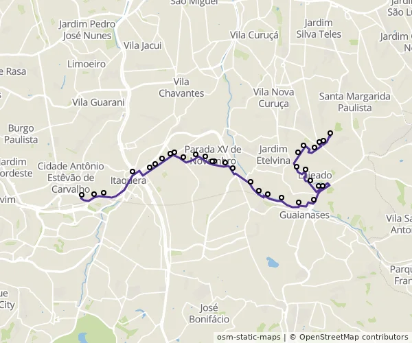 Mapa do itinerário da linha