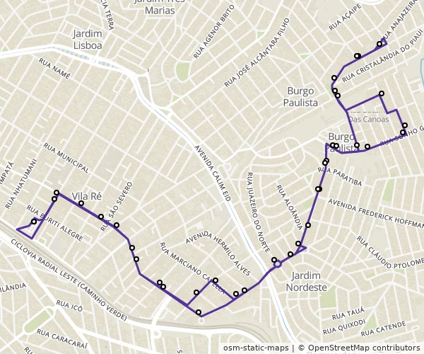 Mapa do itinerário da linha