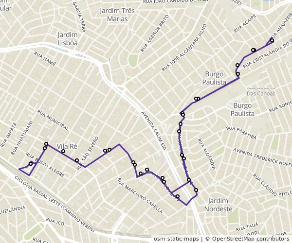 Mapa do itinerário da linha