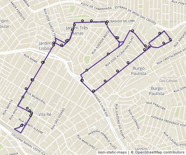 Mapa do itinerário da linha