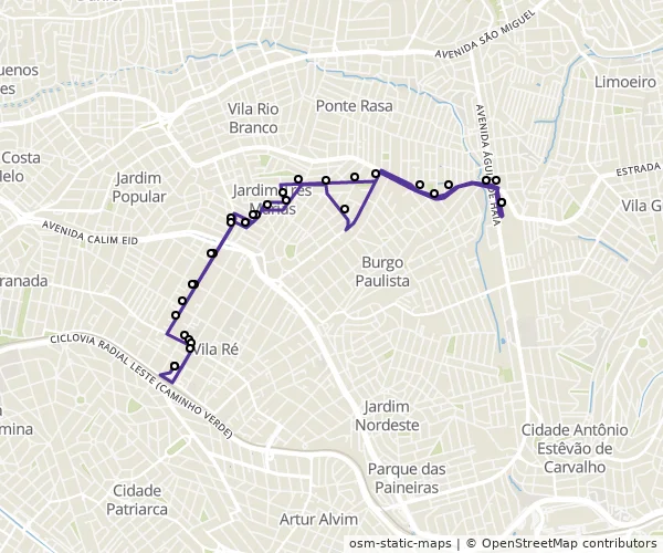 Mapa do itinerário da linha