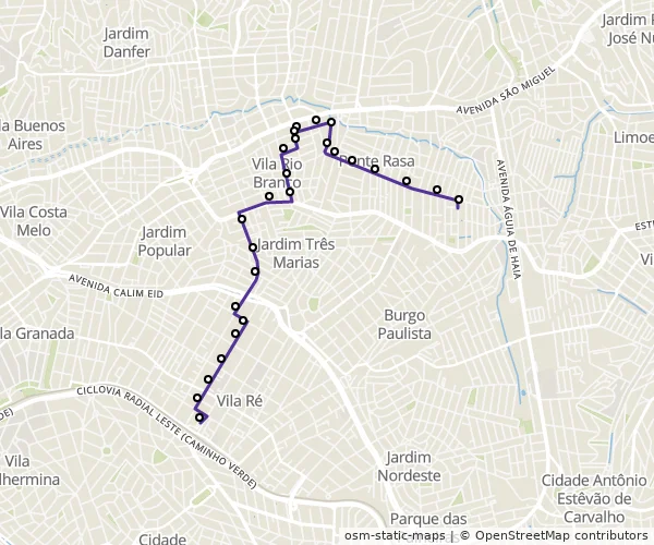 Mapa do itinerário da linha