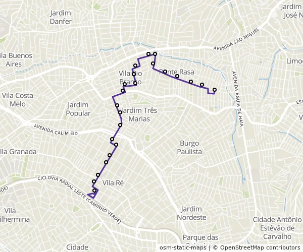 Mapa do itinerário da linha
