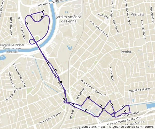 Mapa do itinerário da linha
