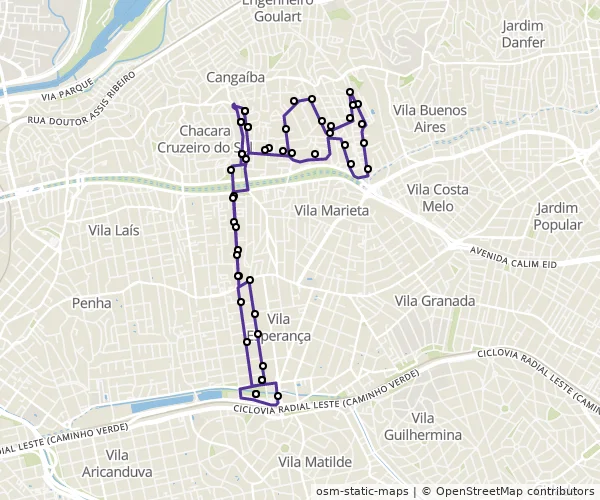 Mapa do itinerário da linha