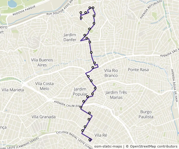 Mapa do itinerário da linha