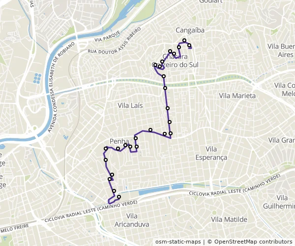 Mapa do itinerário da linha