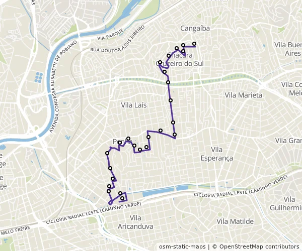 Mapa do itinerário da linha