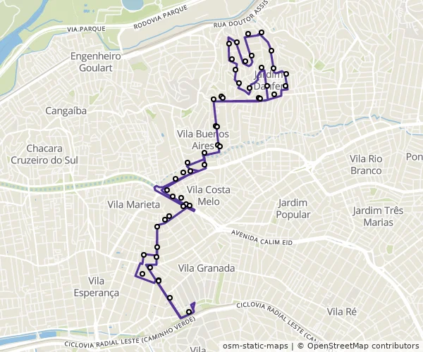 Mapa do itinerário da linha