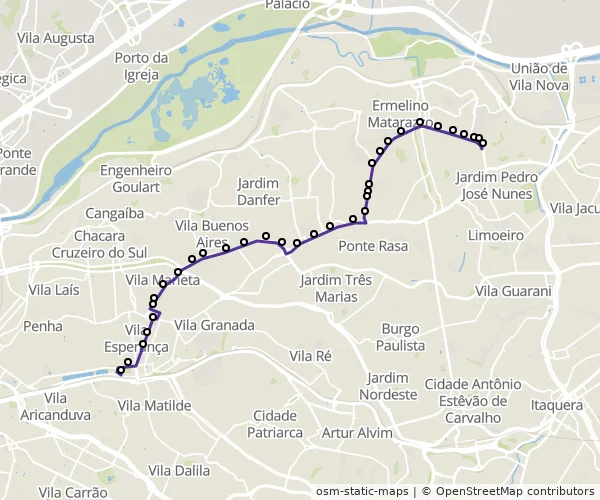 Mapa do itinerário da linha