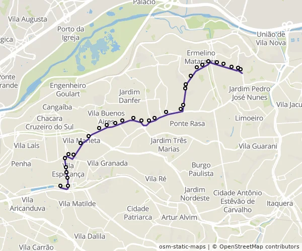 Mapa do itinerário da linha