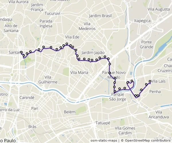 Mapa do itinerário da linha