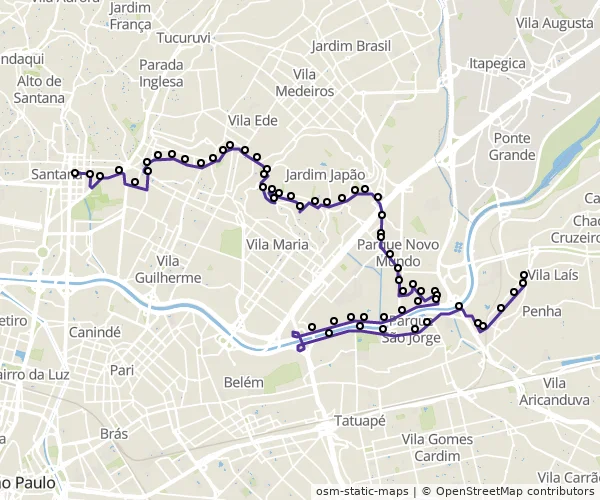 Mapa do itinerário da linha