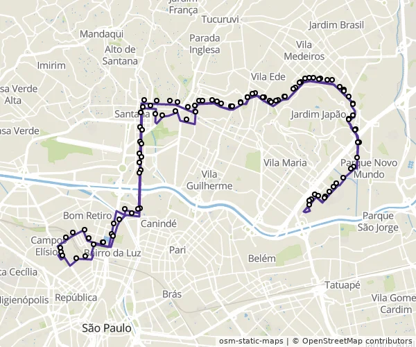 Mapa do itinerário da linha