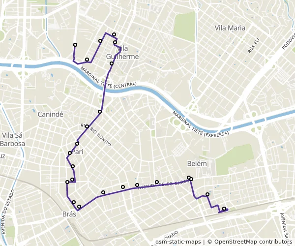 Mapa do itinerário da linha