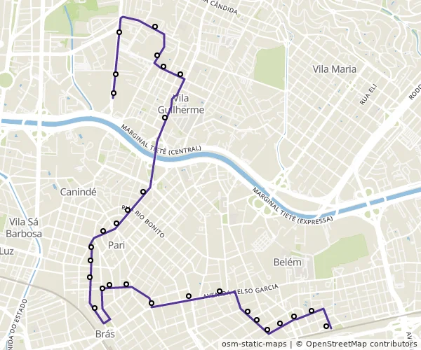 Mapa do itinerário da linha