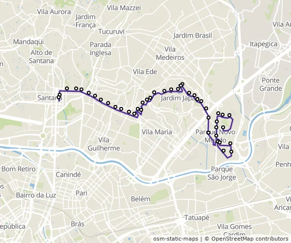 Mapa do itinerário da linha