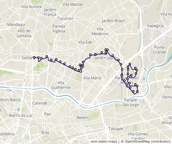 Mapa do itinerário da linha