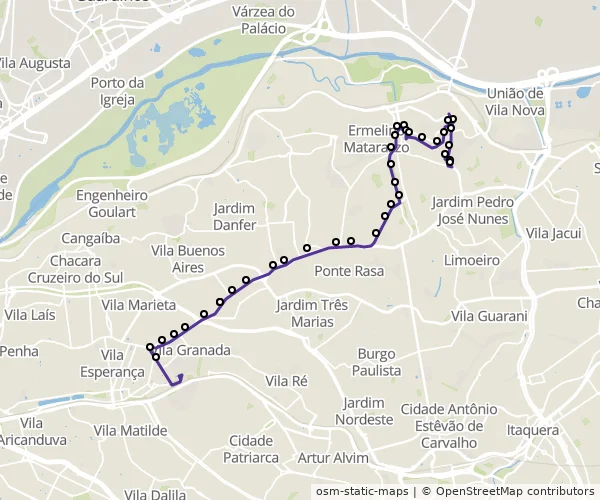 Mapa do itinerário da linha