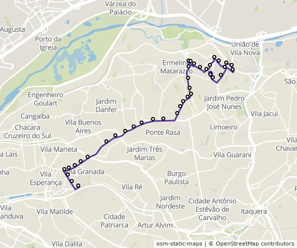 Mapa do itinerário da linha