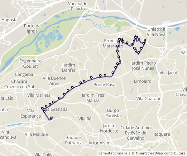 Mapa do itinerário da linha