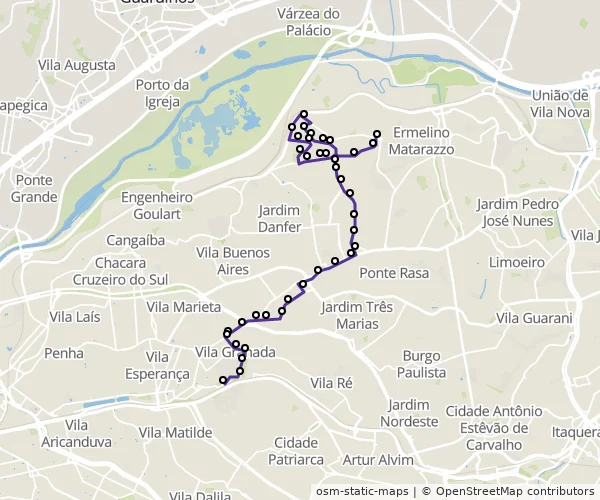 Mapa do itinerário da linha